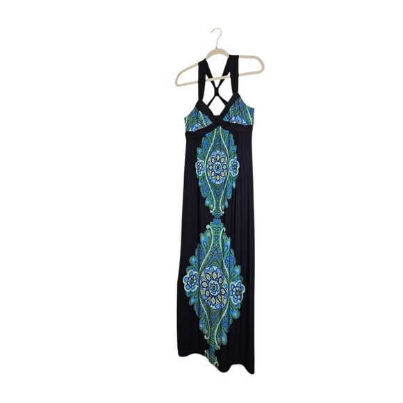 City Triangles Dresses & Skirts - City Triangles Black Blue Green Paisley Sleeveless Maxi‎ Y2K Babydoll Dress M